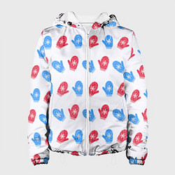 Куртка с капюшоном женская Голубые и красные варежки, цвет: 3D-белый