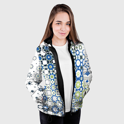 Женская куртка Сине-зеленая абстракция / 3D-Черный – фото 3