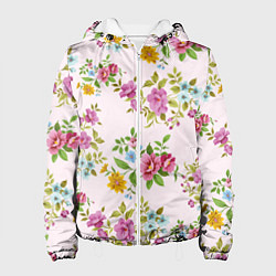 Куртка с капюшоном женская Розовый букеты, цвет: 3D-белый