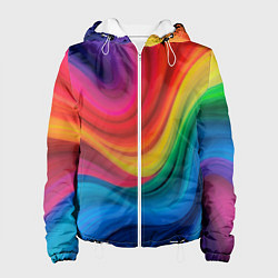 Куртка с капюшоном женская Смесь ярких красок волнистыми линиями, цвет: 3D-белый