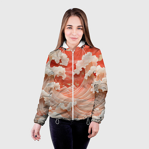 Женская куртка Японские красные волны / 3D-Белый – фото 4