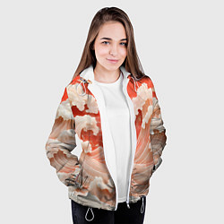 Куртка с капюшоном женская Японские красные волны, цвет: 3D-белый — фото 2