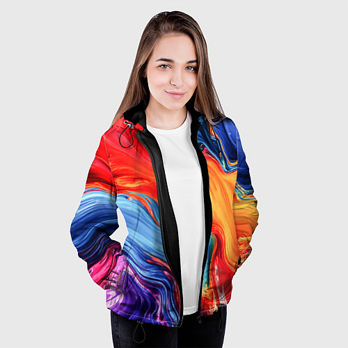 Женская куртка Красно-синие масляные краски смешение абстракция / 3D-Черный – фото 3