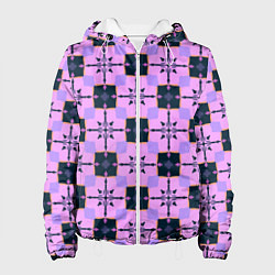 Куртка с капюшоном женская Квадраты с цветочными перекрестиями, цвет: 3D-белый