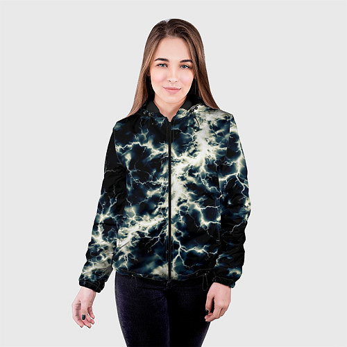 Женская куртка Чёрно-синий разряд абстракция / 3D-Черный – фото 4