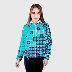 Куртка с капюшоном женская Геометрическая метаморфоза на бирюзе, цвет: 3D-белый — фото 2