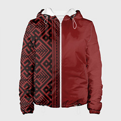 Куртка с капюшоном женская Узоры славянские в красном цвете, цвет: 3D-белый