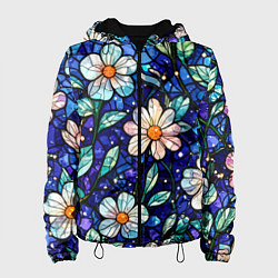 Женская куртка Цветочный тёмно-синий витраж