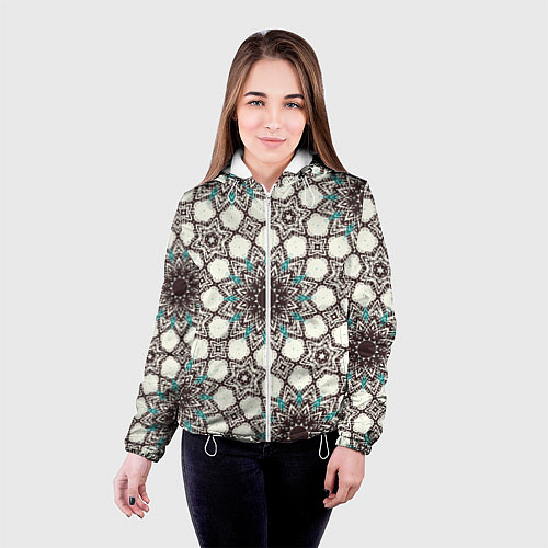 Женская куртка Калейдоскоп из цветочных звезд / 3D-Белый – фото 4