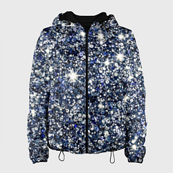 Куртка с капюшоном женская Сине-серебряный имитация блёсток паттерн, цвет: 3D-черный