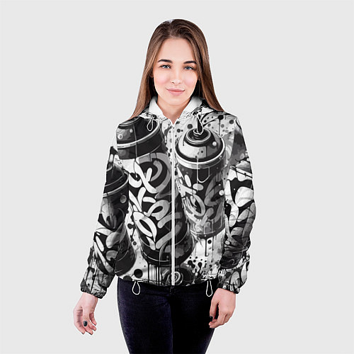 Женская куртка Баллончики с краской - граффити / 3D-Белый – фото 4