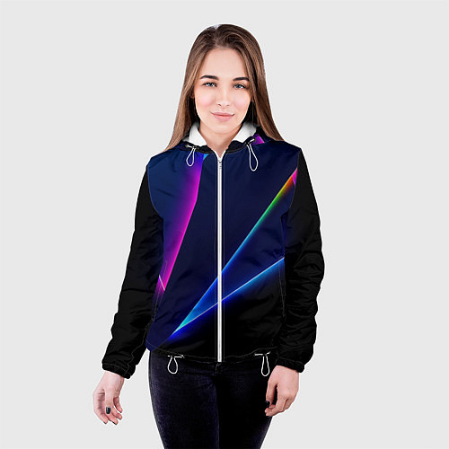 Женская куртка Neon colored geometric shapes / 3D-Белый – фото 4