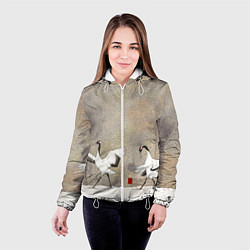 Куртка с капюшоном женская Журавли на снегу, цвет: 3D-белый — фото 2