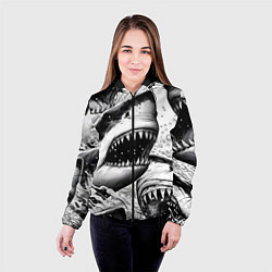 Куртка с капюшоном женская Белая акула - стая, цвет: 3D-черный — фото 2