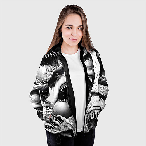 Женская куртка Белая акула - стая / 3D-Черный – фото 3