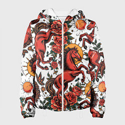 Женская куртка Красный конь в стиле татуировки