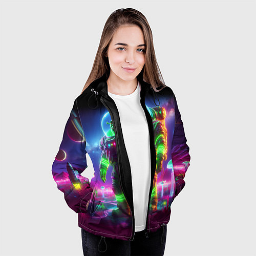 Женская куртка Космонавт Шрук в неоновом скафандре на загадочной / 3D-Черный – фото 3