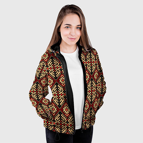 Женская куртка Славянский вышивной орнамент макошь / 3D-Черный – фото 3