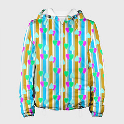 Куртка с капюшоном женская Полосатый с сердечками ретро в горошек, цвет: 3D-белый