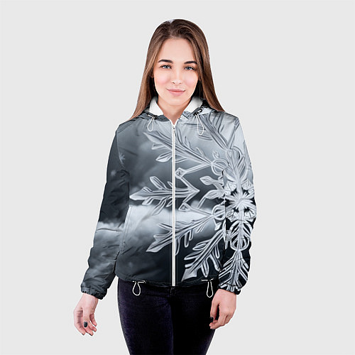 Женская куртка Снежинка на черно белое / 3D-Белый – фото 4