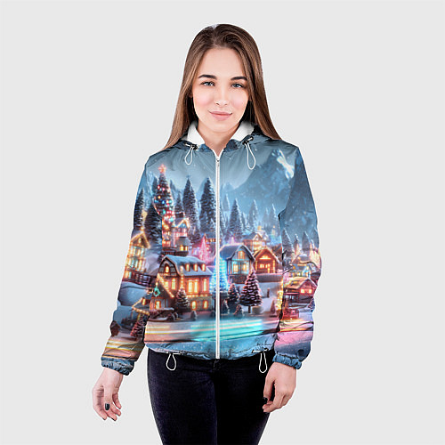 Женская куртка Городок в новогодних огоньках / 3D-Белый – фото 4