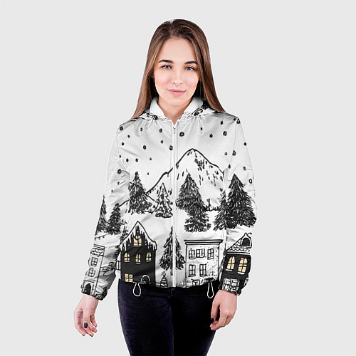 Женская куртка Заснеженный черно-белый город / 3D-Белый – фото 4