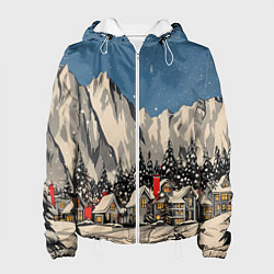 Женская куртка Небольшой новогодний город в горах