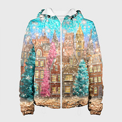 Куртка с капюшоном женская Новогодний город в блестках, цвет: 3D-белый