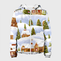 Женская куртка Новогодние домики и елочки