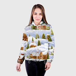 Куртка с капюшоном женская Новогодние домики и елочки, цвет: 3D-белый — фото 2