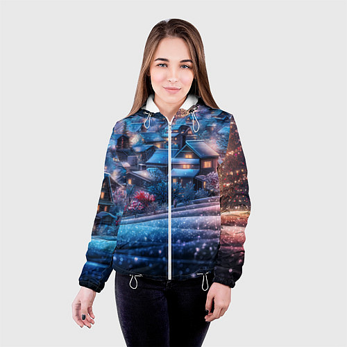 Женская куртка Новогодний двор в блестках / 3D-Белый – фото 4