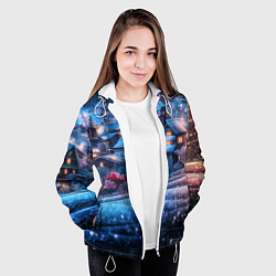 Куртка с капюшоном женская Новогодний двор в блестках, цвет: 3D-белый — фото 2