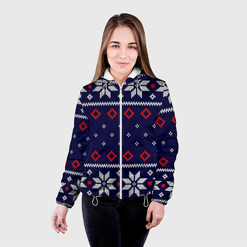 Женская куртка Вязаный новогодний узор / 3D-Белый – фото 4