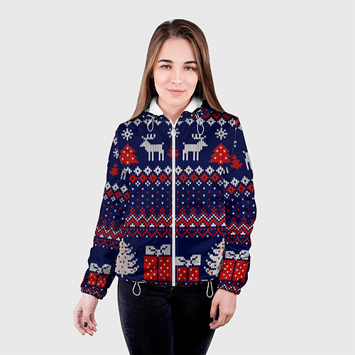 Женская куртка Новогодний вязаный паттерн / 3D-Белый – фото 4