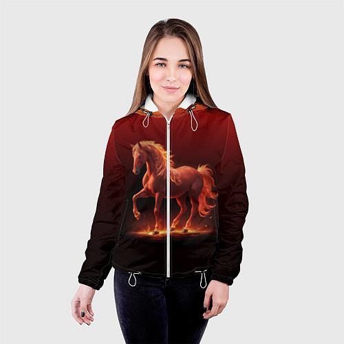 Женская куртка Узор с конем огнем / 3D-Белый – фото 4