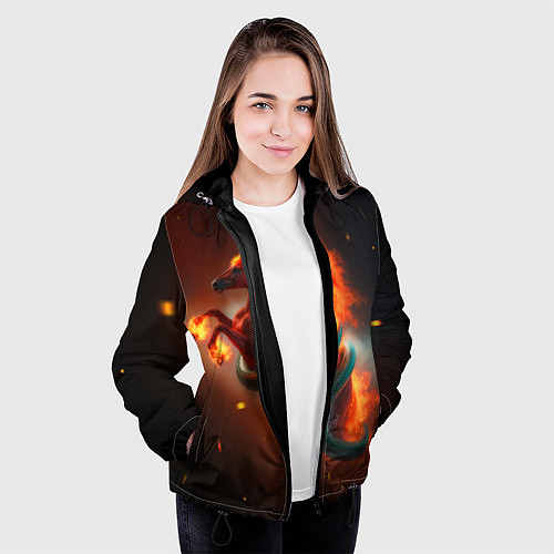 Женская куртка Смена зелёной змеи на красную огненную лошадь / 3D-Черный – фото 3