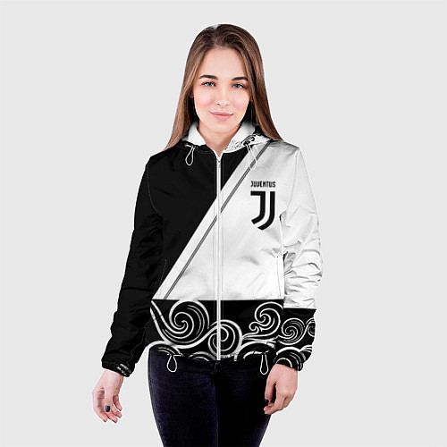 Женская куртка Ювентус геометрия полосы текстура / 3D-Белый – фото 4