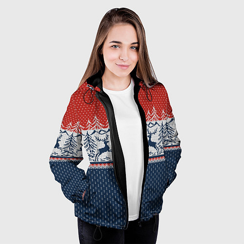 Женская куртка Вязаный узор с оленями / 3D-Черный – фото 3