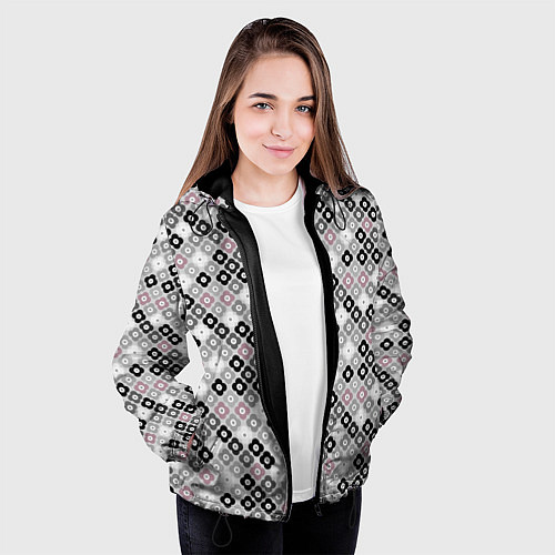 Женская куртка Цветочный серо-розовый узор ретро / 3D-Черный – фото 3