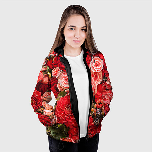 Женская куртка Ассорти из цветов / 3D-Черный – фото 3