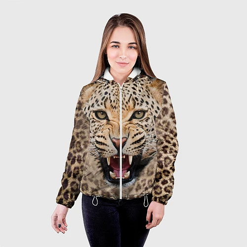 Женская куртка Взгляд леопарда / 3D-Белый – фото 4