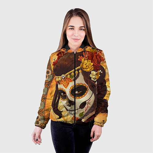 Женская куртка Девушка. Сахарный череп / 3D-Черный – фото 4