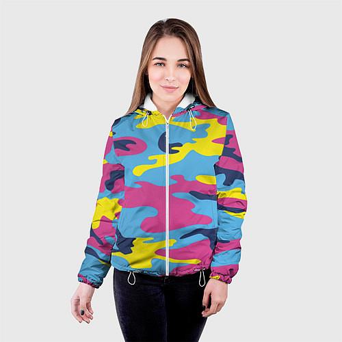 Женская куртка Камуфляж: голубой/розовый/желтый / 3D-Белый – фото 4