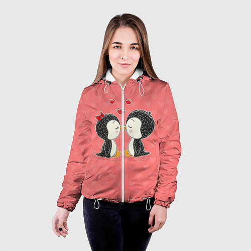 Женская куртка Влюбленные пингвины / 3D-Белый – фото 4