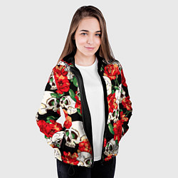 Куртка с капюшоном женская Черепки и розы, цвет: 3D-черный — фото 2