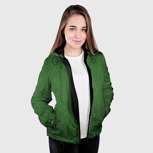 Женская куртка Змеиная зеленая кожа / 3D-Черный – фото 3