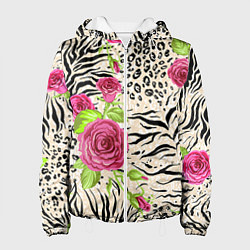 Куртка с капюшоном женская Цветочная шкура зебры, цвет: 3D-белый