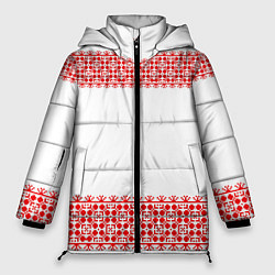 Куртка зимняя женская Славянский орнамент (на белом), цвет: 3D-светло-серый