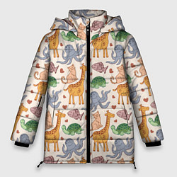 Куртка зимняя женская Летние зверьки, цвет: 3D-черный