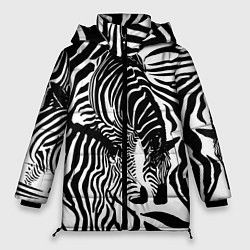 Куртка зимняя женская Полосатая зебра, цвет: 3D-черный